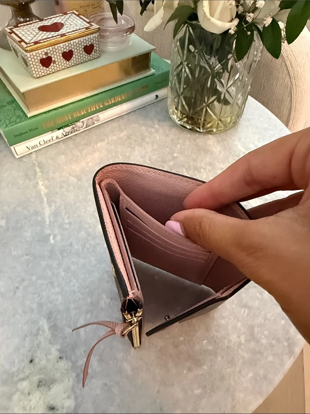 Louis Vuitton Damier Ebene Compact Wallet with Pink Snap